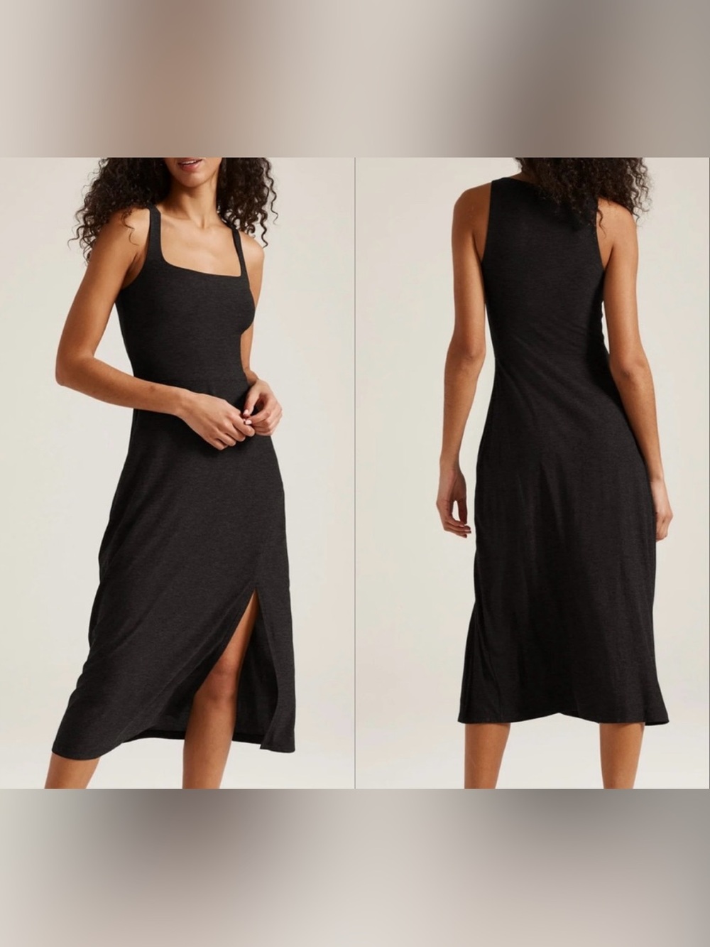 beyond yoga featherweight getaway midi dress slit